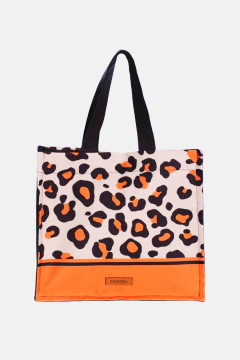 BOLSA FEMININA COM ALÇA DE MÃO ESTAMPA ONÇA LARANJA
