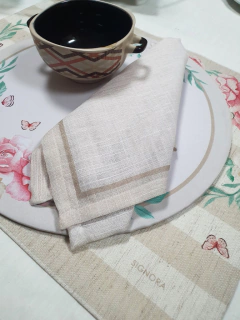 KIT JOGO AMERICANO ESTAMPA FLOWER BEGE - 2 PEÇAS - comprar online