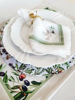 KIT GUARDANAPO DE LINHO ESTAMPA OLIVAS - 2 PEÇAS - comprar online