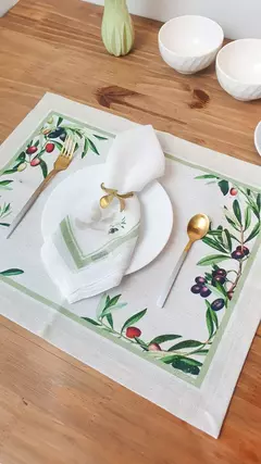 KIT JOGO AMERICANO LINHO NOBRE ESTAMPA OLIVAS - 2 PEÇAS - comprar online