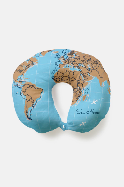 ALMOFADA DE PESCOÇO PARA VIAGEM PERSONALIZADA NOME ESTAMPA TRAVEL
