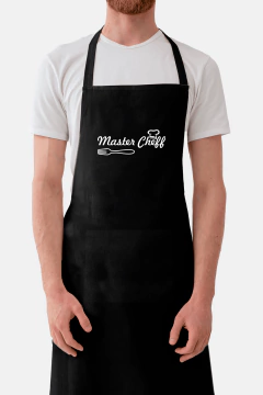 AVENTAL EM TECIDO PRETO BORDADO PERSONALIZADO MASTER CHEF