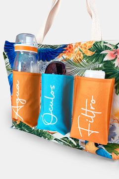 BOLSA DE PRAIA COM BOLSOS FRONTAIS ESTAMPA FLORA - Signora | Estilo & Decor