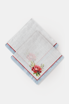 KIT GUARDANAPO TECIDO DE LINHO ESTAMPA FLORAL DELICADO - 2 PEÇAS