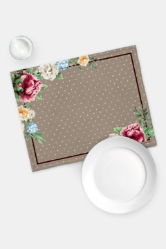 KIT JOGO AMERICANO ESTAMPA POÁ COM FLORES - 2 PEÇAS