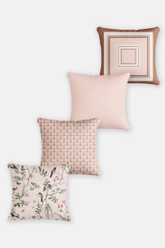 KIT QUATRO CAPAS DE ALMOFADA 45X45 EM LINHO RÚSTICO ESTAMPA JARDIM ROSE
