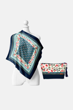 KIT LENÇO 65X65 COM NECESSAIRE FEMININA P - ESTAMPA FLORES - comprar online