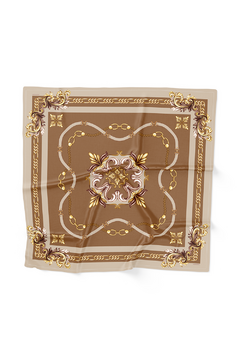 KIT LENÇO 65X65 COM NECESSAIRE FEMININA P - ESTAMPA ELEGÂNCIA CARAMELO - loja online