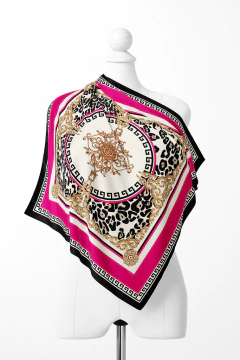 LENÇO FEMININO TECIDO TOQUE DE SEDA ESTAMPA LEOPARDO LUXO PINK