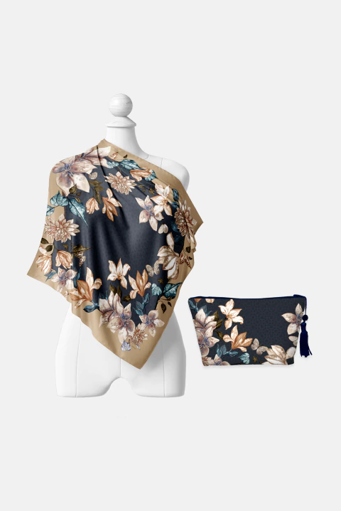 KIT LENÇO 65X65 COM NECESSAIRE FEMININA P - ESTAMPA REQUINTE - comprar online