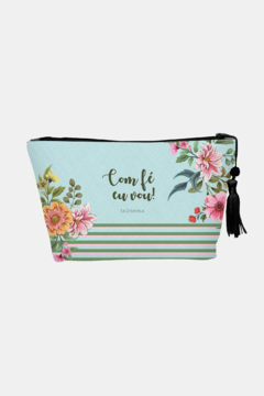 NECESSAIRE FEMININA DE TECIDO COM ESTAMPA AZUL CLARO