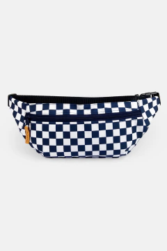 Pochete quadriculada em azul marinho com alça regulável 