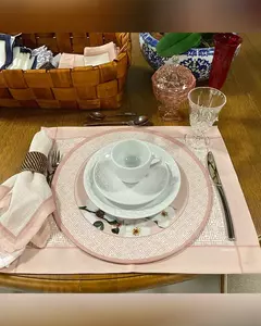 KIT GUARDANAPO TECIDO DE LINHO ESTAMPA ROSE - 2 LUGARES - comprar online