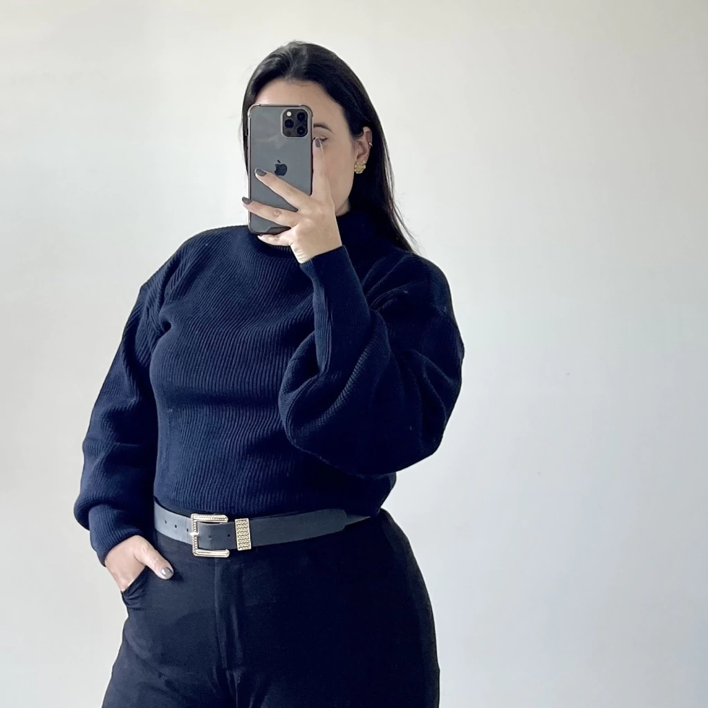 BLUSA TRICOT GOLA ALTA - AZUL MARINHO