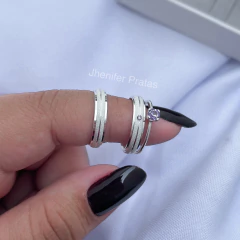Aliança diamantada 4mm - com pedra lilas - loja online