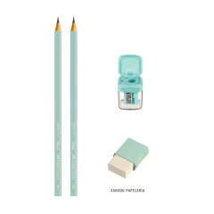Kit Lápis Grafite Rosa ou Verde-Água Pastel EcoLápis 2B+ Apontador + Borracha Faber-Castell ORIGINAL
