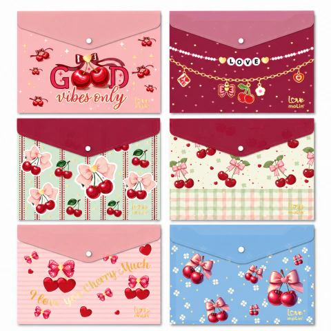 Pasta A5 com Botão Love My Cherry Molin 24 x 18 cm - 1 Unidade