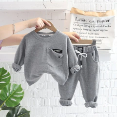 Moletom + Calças 2 pçs conjunto moda traje bebê meninos de algodão sólido 9 meses á 5 anos