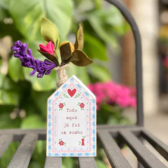 Mini Vaso Casinha Tudo aqui sonho - Branca 10x6 cm