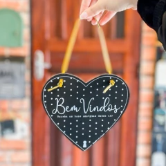Placa Coracao Bem Vindo Preta