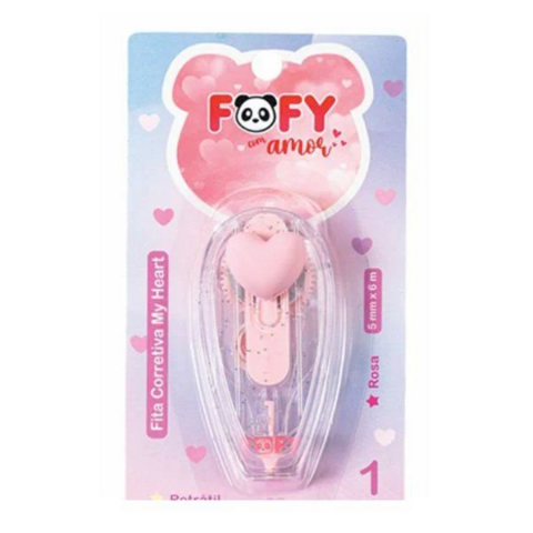 Fita corretiva retrátil Coração Rosa 5mm x 6m