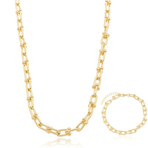Kit Colar e Pulseira Elos Detalhado Dourado 18k Ou Prateado 925 - comprar online