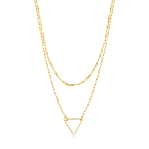 Colar Duplo Triângulo Dourado 18k Ou Prateado 925
