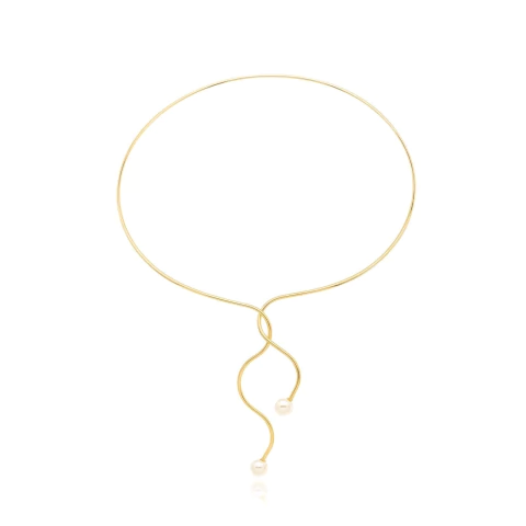 Choker Torcida Pérolas Dourado 18k Ou Prateado 925