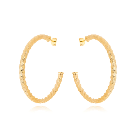 Argola Clássica Trabalhada Dourado 18k Ou Prateado 925 - comprar online