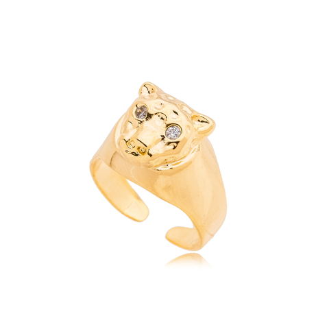 Anel Dedinho Onça Ajustável Dourado 18k Ou Prateado 925