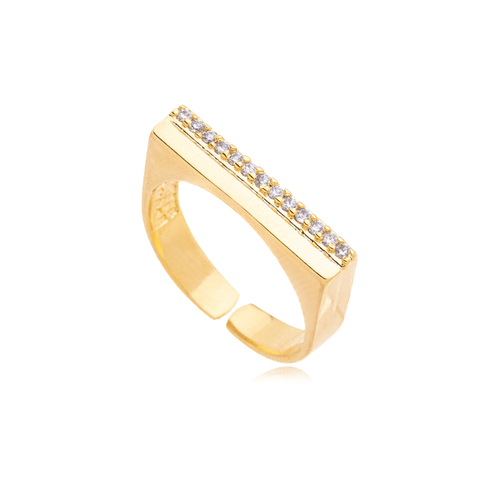 Anel Reto Com Zircônia Ajustável Dourado 18k Ou Prateado 925