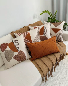 kit 4 Capas de Almofadas Linho e Boucle Folhagens Terracota - comprar online