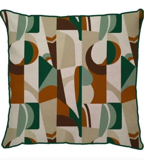 Capa de Almofada Linho Grande com Cordão Orgânico Verde e Terracota