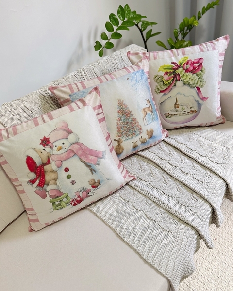 Kit 3 Capas de Almofadas Natal Veludo Rose