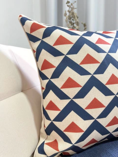 Capa de Almofada em Linho Grande com Cordão Azul e Terracota - comprar online