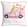 Capa de Almofada Feliz Páscoa Coelhinha em Veludo Luxo com Cordone Rosa e Azul