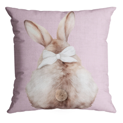 Capa de Almofada Coelhinha com Pom Pom em Veludo Luxo Rosa