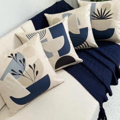 kit 4 Capas de Almofadas Linho e Boucle Boho Azul e Bege - comprar online