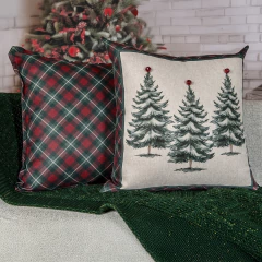 Imagem do Kit 3 Capas de Almofadas Natalina Xadrez
