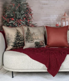 Kit 3 Capas de Almofadas Natal Linho Rústico com Cordão Vermelho - comprar online