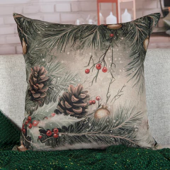 Capa de Almofada Pinhas Natal Linho Rústico Verde e Dourada - comprar online