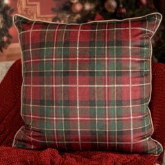 Capa de Almofada Natalina Xadrez em Veludo Bordo com Cordone 50x50 - comprar online