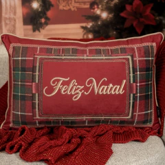 Capa de Almofada Retangular Feliz Natal em Veludo Bordo com Cordone - comprar online