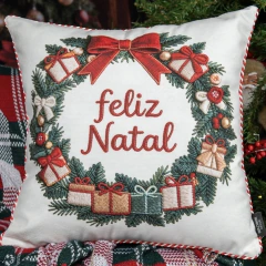 Capa de Almofada Guirlanda Feliz Natal Veludo com Cordão - comprar online