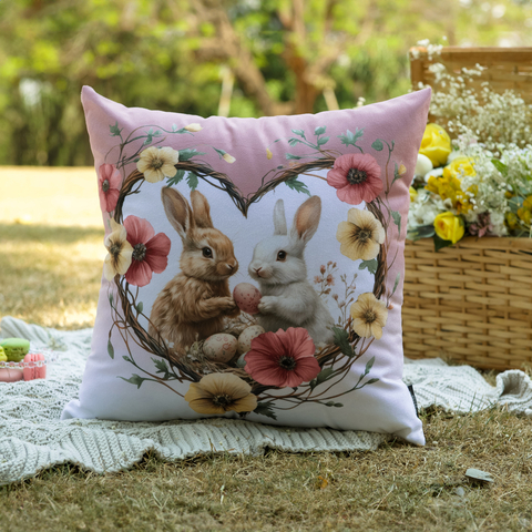 Capa de Almofada Casal de Coelhos em Suede Rosê e Amarelo - comprar online