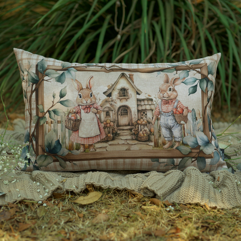 Capa de Almofada Retangular Casal de Coelhos Vintage - comprar online