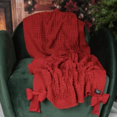 Manta em Tricot Natalina com Laço Bordo e Fios Dourados 1.80x0.90 - comprar online