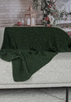 Manta em Tricot Natalina Verde com Fios Dourados 1.80x0.90 - comprar online