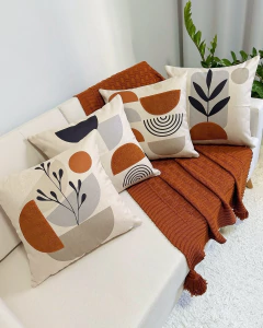 kit 4 Capas de Almofadas Linho e Boucle Boho Terracota e Cinza - comprar online