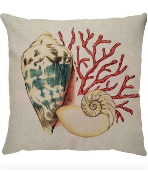 Capa de Almofada em Linho Concha Coral e Vermelho